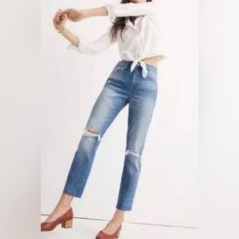 Madewell High Rise Slim Crop Distressed Boy Jeans Size 25